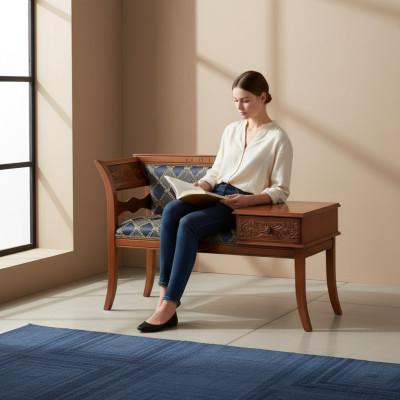 Bank Polster Stoff Möbel Textil Sitzbank Designer Sitzhocker Neu