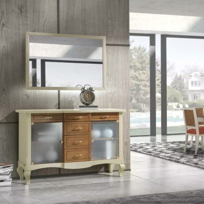 Anrichte mit Spiegel Esszimmer Garnitur Kommoden Holz luxus Möbel Neu