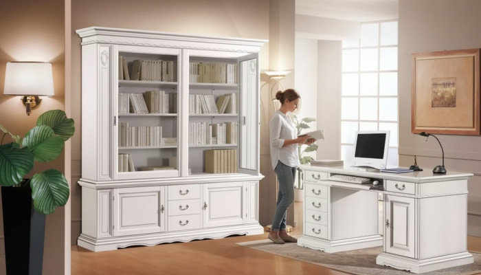 Büro Einrichtung Schreibtisch Weiß Bücherschrank Klassischer Möbel Set 2tlg