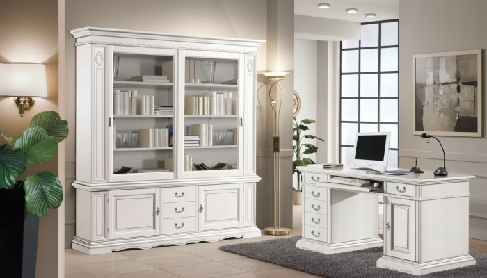 Büro Einrichtung Schreibtisch Weiß Bücherschrank Klassischer Möbel Set 2tlg