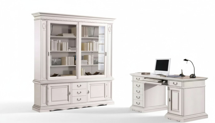 Büro Einrichtung Schreibtisch Weiß Bücherschrank Klassischer Möbel Set 2tlg