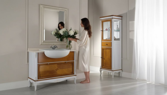 Badezimmer Design Möbel 2 tlg Set Garnitur Schrank Luxus Vitrine Neu