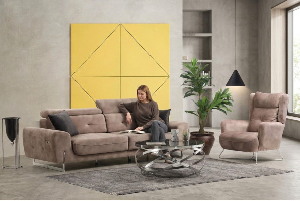 Set 2 tlg Wohnzimmer Sofagarnitur Dreisitzer Sofa Couch Modern Sessel Textil