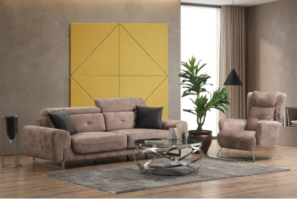 Set 2 tlg Wohnzimmer Sofagarnitur Dreisitzer Sofa Couch Modern Sessel Textil