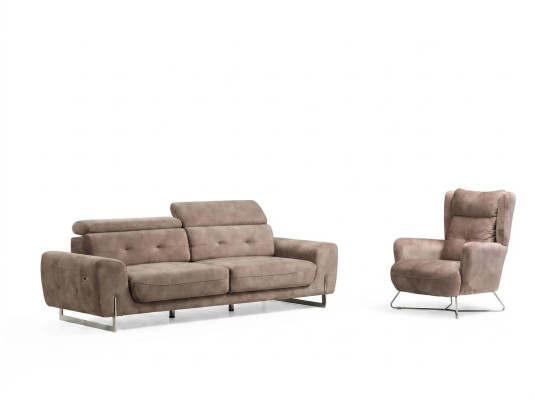 Set 2 tlg Wohnzimmer Sofagarnitur Dreisitzer Sofa Couch Modern Sessel Textil
