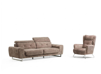 Set 2 tlg Wohnzimmer Sofagarnitur Dreisitzer Sofa Couch Modern Sessel Textil