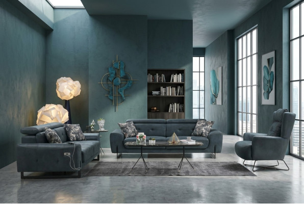 Modern Set 3 tlg Wohnzimmer Sofagarnitur Designer Sitzmöbel Polstersessel Neu