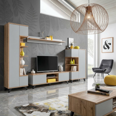 Wohnzimmer Garnitur 5 tlg Luxus Wohnwände Holz Möbel Set TV-Ständer Neu