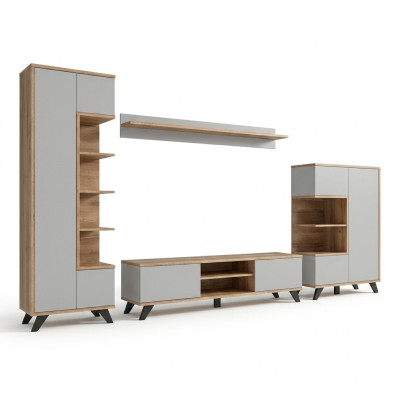 Wohnwände Garnitur 4 tlg Luxus Wohnzimmer Set TV-Ständer Bücherregal Möbel Neu