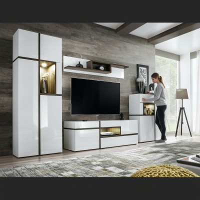 Modern Wohnwände Set 4 tlg Wohnzimmer Weiß Holz Möbel Schrank TV-Ständer