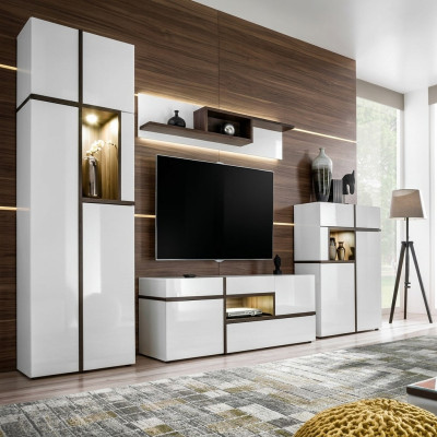 Modern Wohnwände Set 4 tlg Wohnzimmer Weiß Holz Möbel Schrank TV-Ständer
