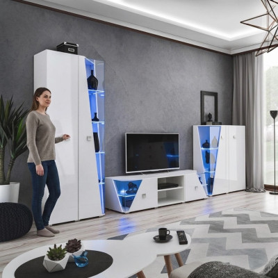 Wohnzimmer Luxus Einrichtung Set 3 tlg Wohnwand Designer Möbel Vitrine Holz