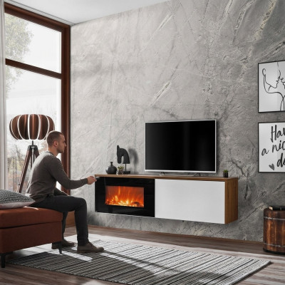 Modern TV Ständer mit Kamin Luxus Wohnzimmer Neu Design Möbel Holz