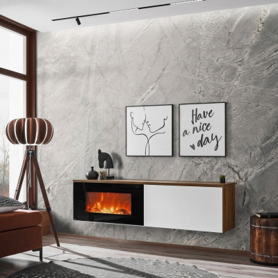 Modern TV Ständer mit Kamin Luxus Wohnzimmer Neu Design Möbel Holz