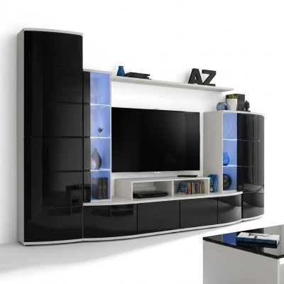 Schwarz Wohnwand Wohnzimmer Luxus Set Vitrine TV Ständer Holz Möbel Neu