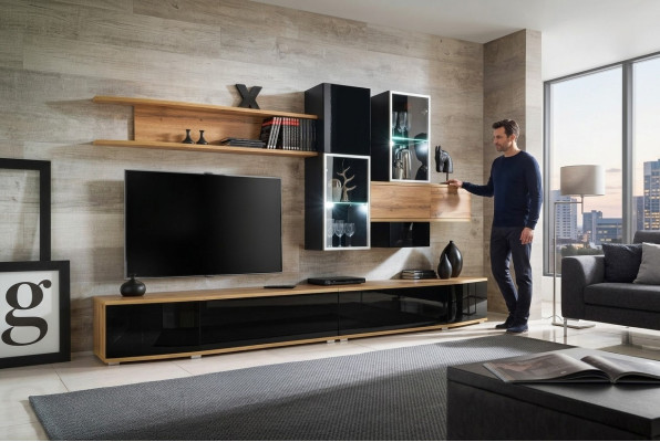 Designer Wohnwand Modern Design Wohnzimmer Luxus Möbel Wand Regale Neu