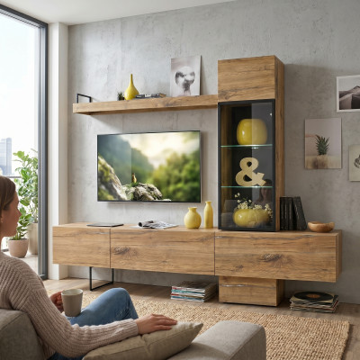 Wohnwand Designer Wohnzimmer Set Lowboard Wandregal TV-Ständer Neu Möbel