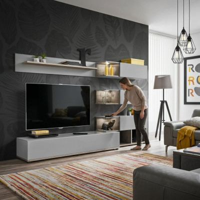 Grau Wohnwand Wohnzimmer Möbel Holz rtv TV-Ständer Moderne Design Einrichtung