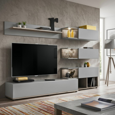 Grau Wohnwand Wohnzimmer Möbel Holz rtv TV-Ständer Moderne Design Einrichtung