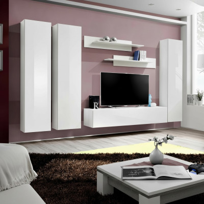 Komplette Set 6 tlg Weiß Wohnwand TV Ständer Wohnzimmer Einrichtung