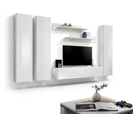 Komplette Set 6 tlg Weiß Wohnwand TV Ständer Wohnzimmer Einrichtung