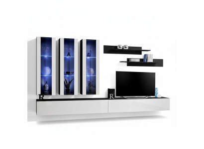Wohnwand Hänge Vitrine Wohnzimmer Lowboard TV Ständer Modern Design Set 7tlg.