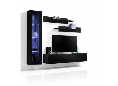 Wohnzimmermöbel Schwarz Komplett Set Wohnwand Designer Hänge Vitrine Möbel