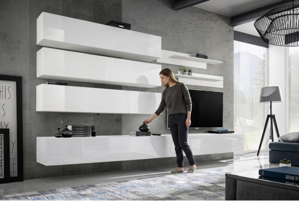Designer Wohnzimmer Set Wand Regale Wohnwand Regal TV-Ständer Set 7tlg.