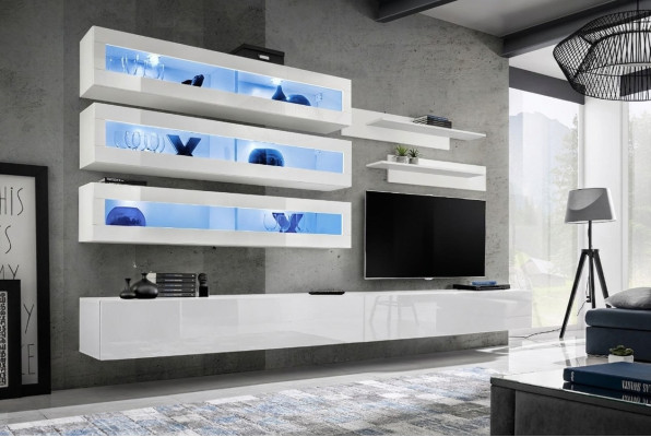 Garnitur 7tlg.Wohnzimmer Set Designer Stil Wohnwand TV-Ständer 2x Wand Regale