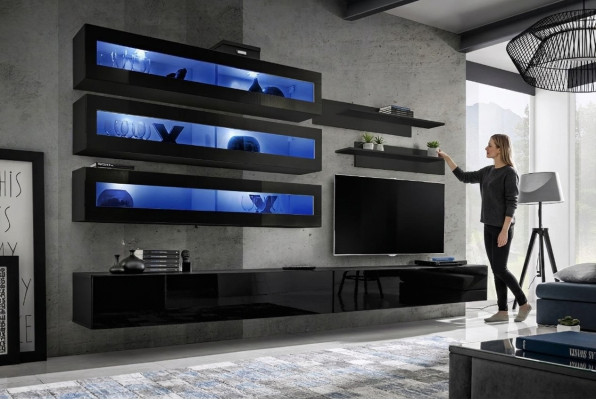 Wohnwand Design Wandregal TV-Ständer Wandschrank Wohnzimmer Holz Einrichtung Neu