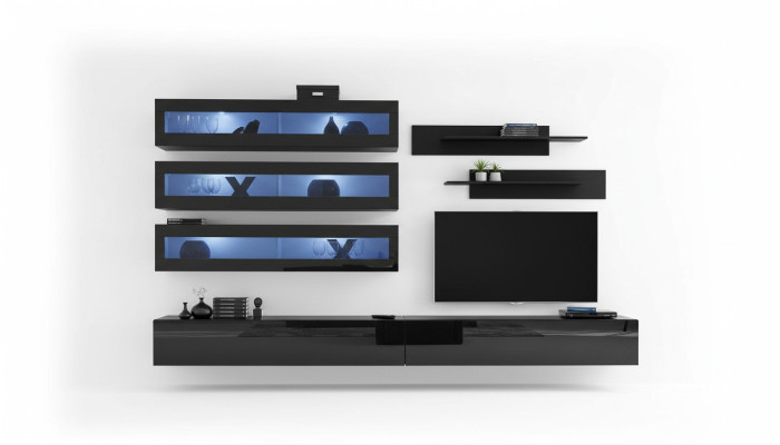 Wohnwand Design Wandregal TV-Ständer Wandschrank Wohnzimmer Holz Einrichtung Neu