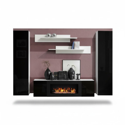 Wohnwand TV-Ständer mit Kamin Wohnzimmer Designer Wandregale Wandschrank Holz