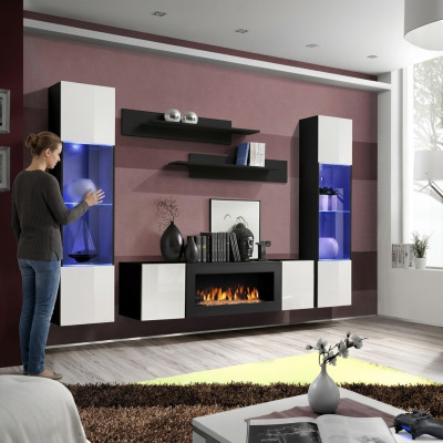 Luxus Wohnwand Wohnzimmer Modern Designer Hänge Vitrine Sideboard Einrichtung