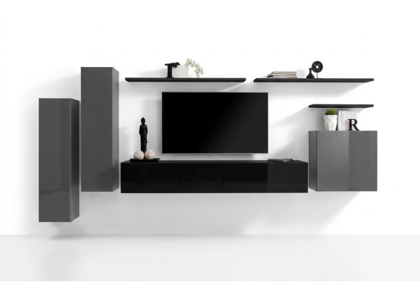 Luxus Wohnzimmer Moderne Designer Möbel Grau Wohnwand TV-Ständer Wandregal