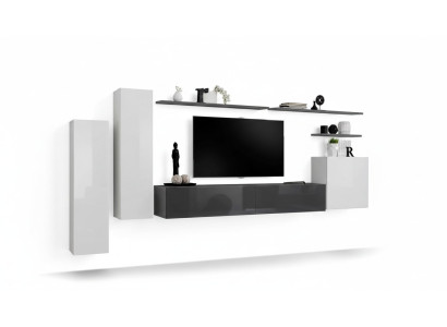 Set 7 tlg Wohnzimmer TV-Ständer Schrank Wandschrank Wohnwände Holz Modern Möbel