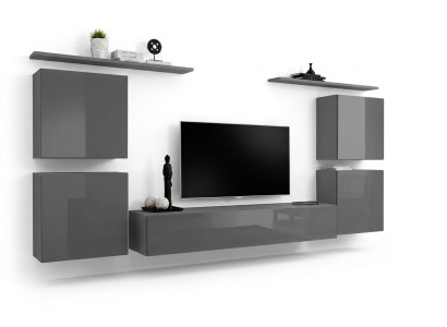 Grau Wand Wohnwand Wohnzimmer Möbel luxus TV Ständer Wandregal Schrank Regal Neu