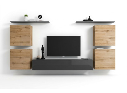 Holzmöbel Wohnwand Wohnzimmer Grau Wandregal Luxus Einrichtung Neu