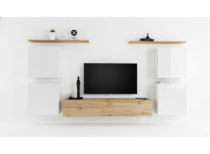 Garnitur Set 7tlg Luxus Neu Wohnwand Braun TV Ständer Wandschrank Holz