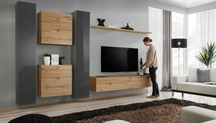 Braun Wohnwand Designer Sideboard Modern TV-Ständer Wohnzimmer Wandregal