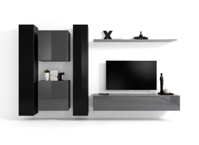Designer Wohnwand Grau Wohnzimmermöbel 4x Wandschrank Wand Regal Komplett