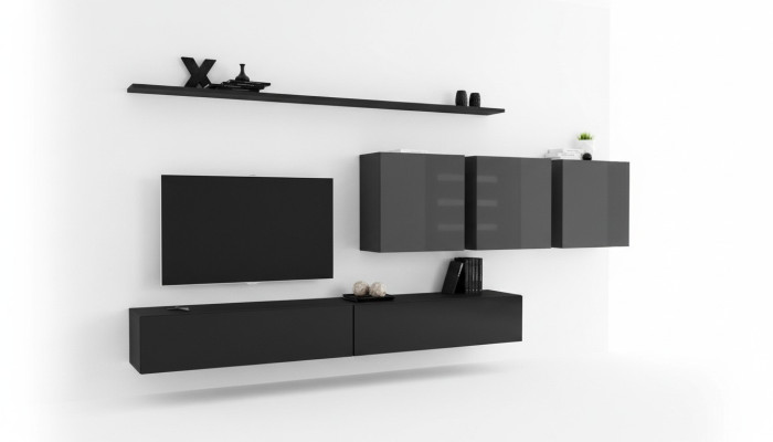 Design Wohnwand TV-Ständer 3x Wandschrank TV-Ständer Lowboard Einrichtung 7 tlg