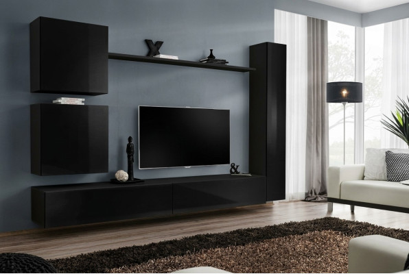 Luxus Schwarz Wohnwand Designer Wandschrank Set 6 tlg Holzmöbel Wohnzimmermöbel