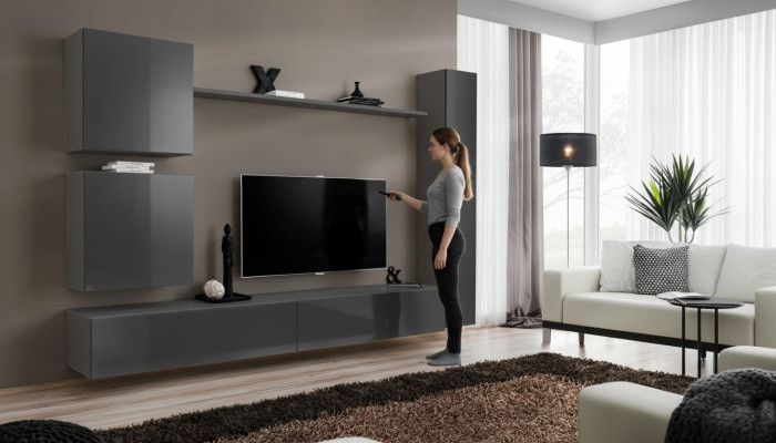 Wohnwand Designer Möbel Grau Wandschrank Luxus Einrichtung Holzmöbel Modern