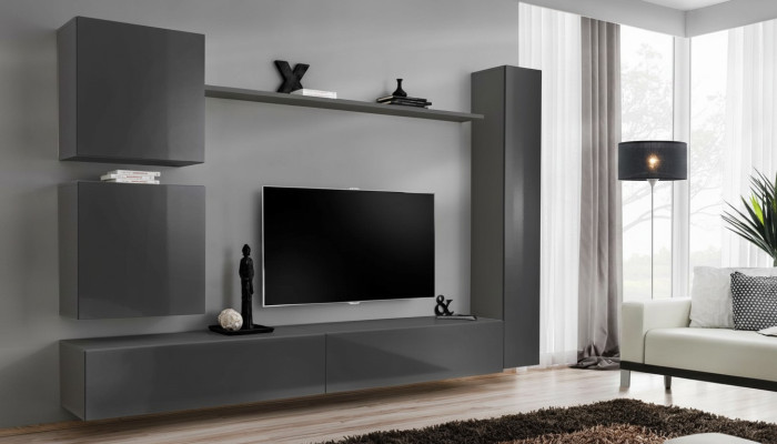 Wohnwand Designer Möbel Grau Wandschrank Luxus Einrichtung Holzmöbel Modern