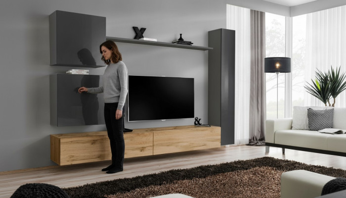 Wandschrank Wohnwand Komplett Set 6tlg Modernes Möbel Sideboard TV-Ständer