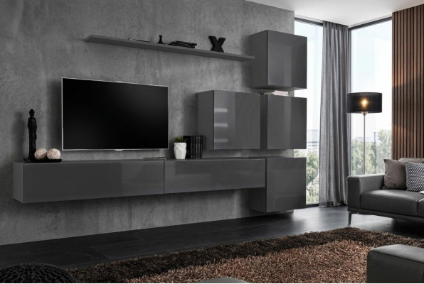 Grau Moderne Wohnwand Wohnzimmer Design TV Ständer Luxus Sideboard Schrank neu