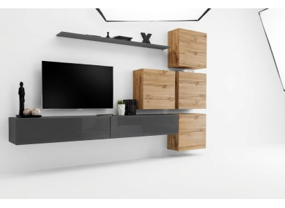 Grau TV Ständer Wandregal Luxus Wohnwand Einrichtung Modern Komplett Sideboard