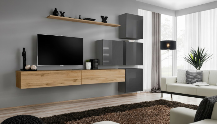 Luxus Holz Garnitur TV-Ständer Holz Wohnzimmer Wohnwand Wand Regal Design