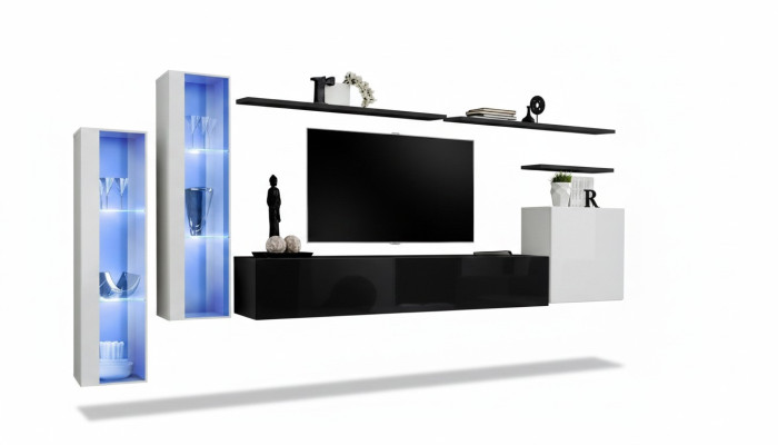 Wohnzimmer Schwarz Set Wandschrank Vitrine Luxus Wohnwände TV-Ständer Design Neu