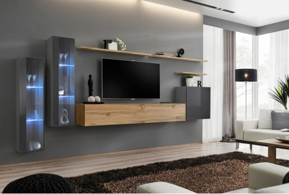 Wohnzimmer Set Wohnwand Braun Luxus Wandschrank TV-Ständer Komplett Sideboard